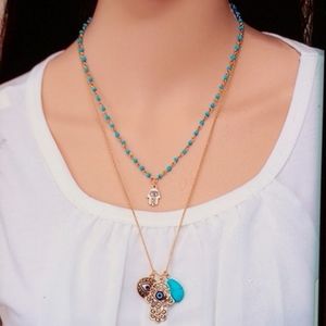 Evil Eye Pendant Double Layer Beaded Necklace